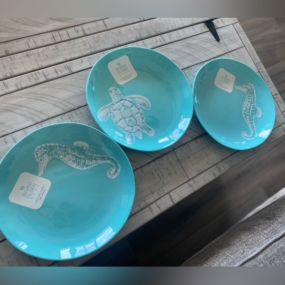 Lot De 4 Assiettes En Mélamine Sigrid Olsen – Forme Poisson, Couleur Bleue, Neuves